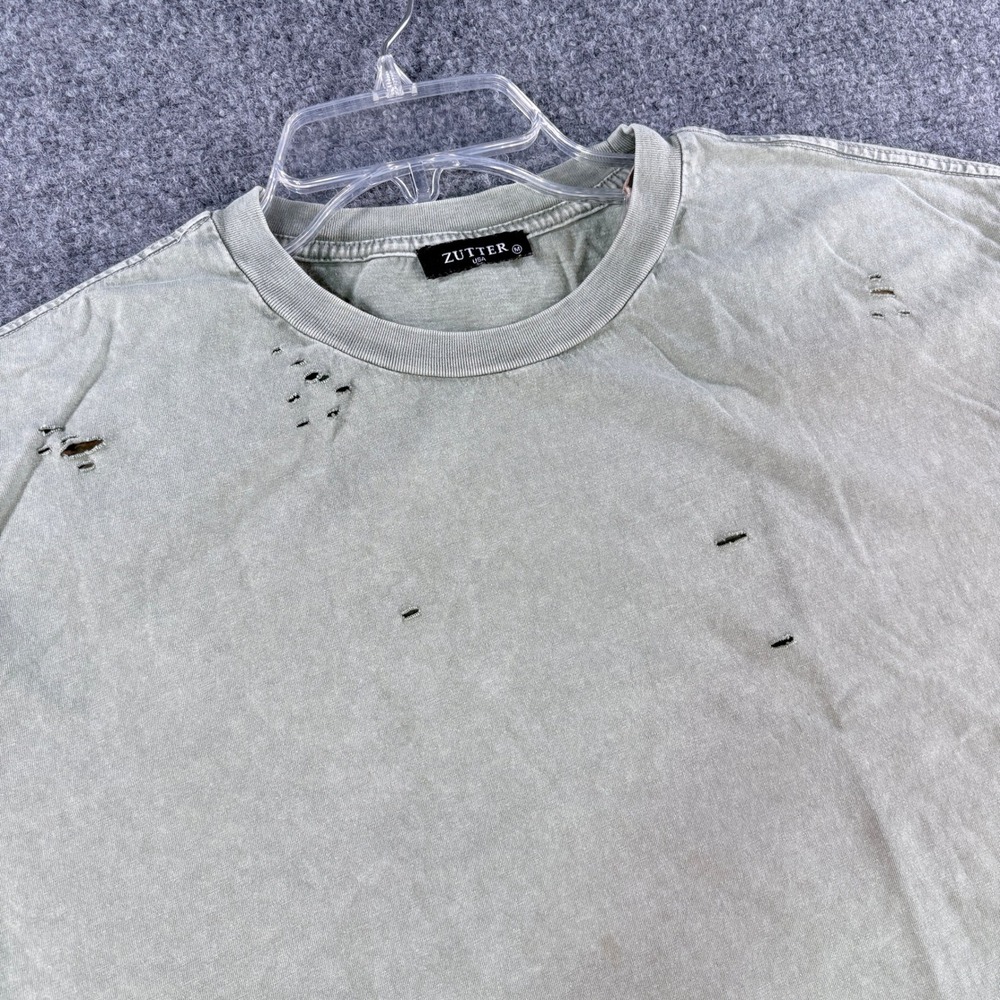 Zutter USA Mens Distressed Mineral Wash T-Shirt Sage Green Short Sleeve Size M